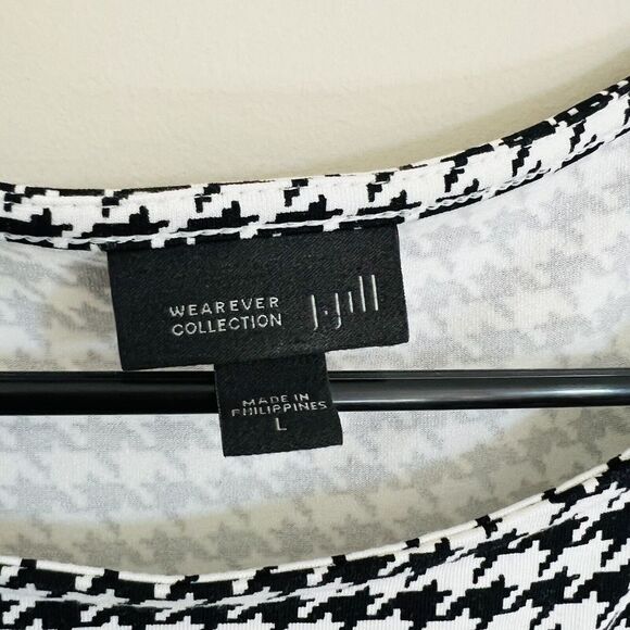 J Jill Dress Wearever Collection Sz L Shift Houndstooth Stretchy 3/4 Sleeve Midi - Picture 4 of 7